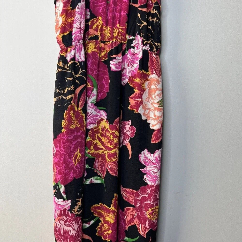 One Clothing Tropical Floral Maxi Dress Halter Neck Black Pink Sz S - Picture 3 of 10